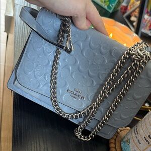 Coach Blue Embossed Chain Shoulder Bag